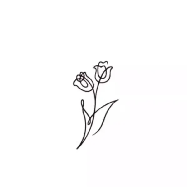 A minimalist, line-art illustration of a delicate rose flower.