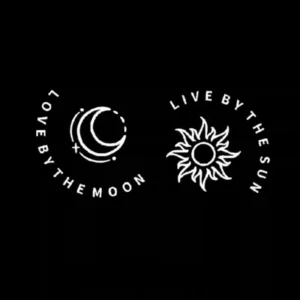 A simple, yet impactful monochrome design featuring a stylized sun and moon symbol.