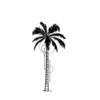 A stylized, monochrome illustration of a palm tree with intricate details.