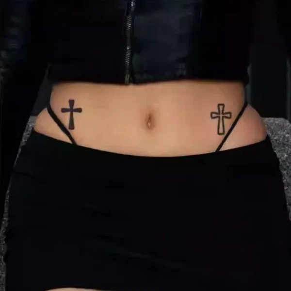 Close-up view of the Couple Cross tattoo highlighting its simple yet powerful symbolism.