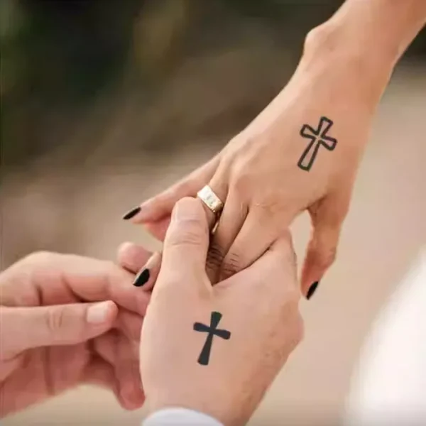 Stylized representation of intertwined crosses, embodying unity and connection.