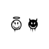 Black and white angel and devil smiley faces temporary tattoo design