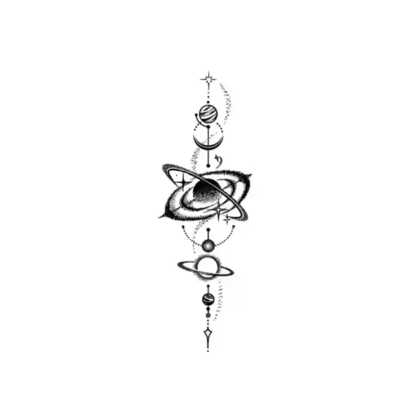 Black and white cosmic alignment temporary tattoo design