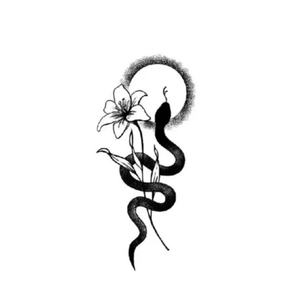 Black and white lily and snake temporary tattoo design