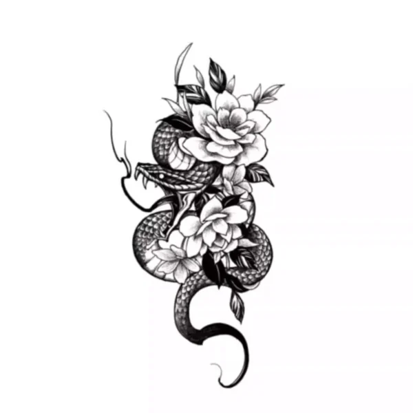 Black and white snake and flower temporary tattoo design_16_11zon