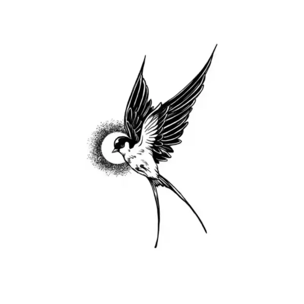 Black and white swallow in flight temporary tattoo design