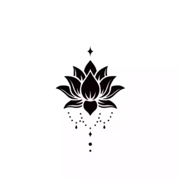 Black lotus flower temporary tattoo design with star