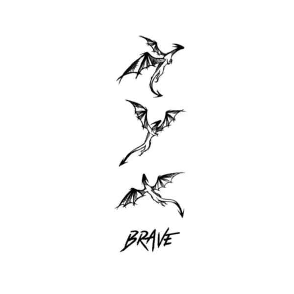 Black silhouette dragon trio temporary tattoo with BRAVE text_22_11zon