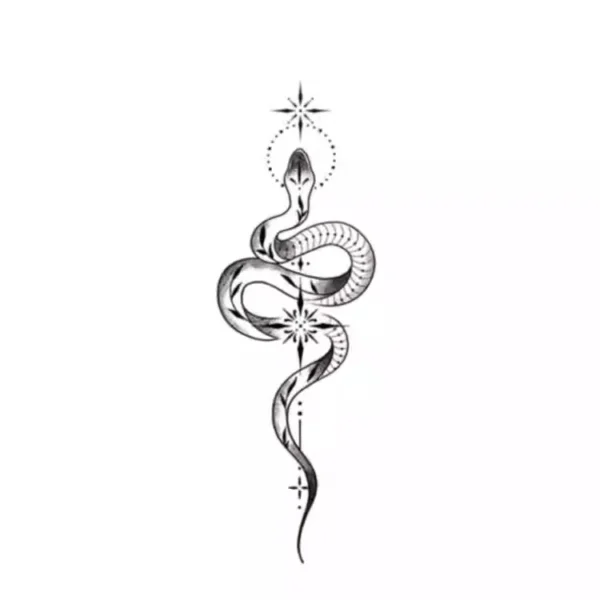 Intricate snake and stars temporary tattoo design