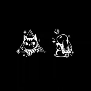 Mystical Cat and Bunny Duo Temporary Tattoo