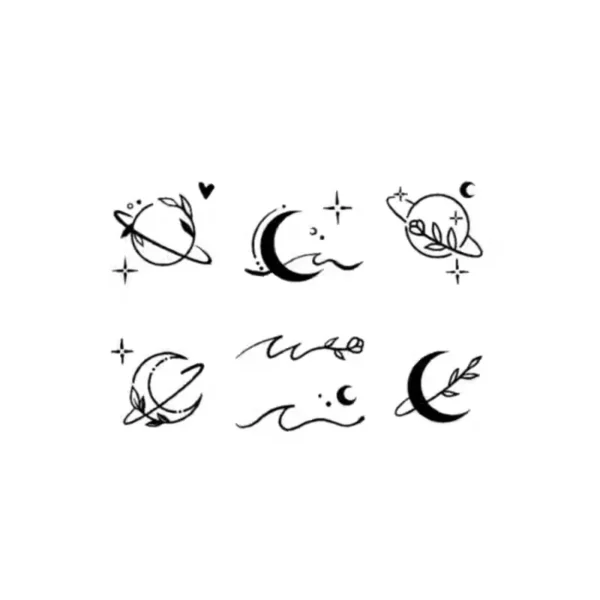 Set of minimalist celestial symbols temporary tattoo designs