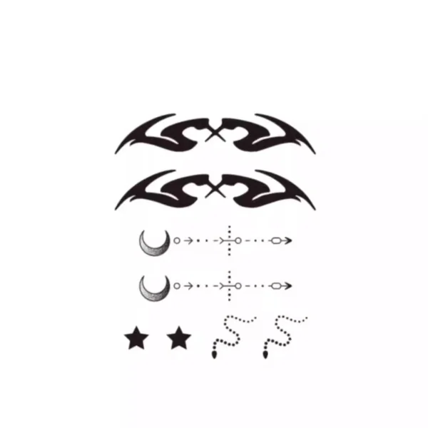 Tribal and celestial mixed temporary tattoo design set